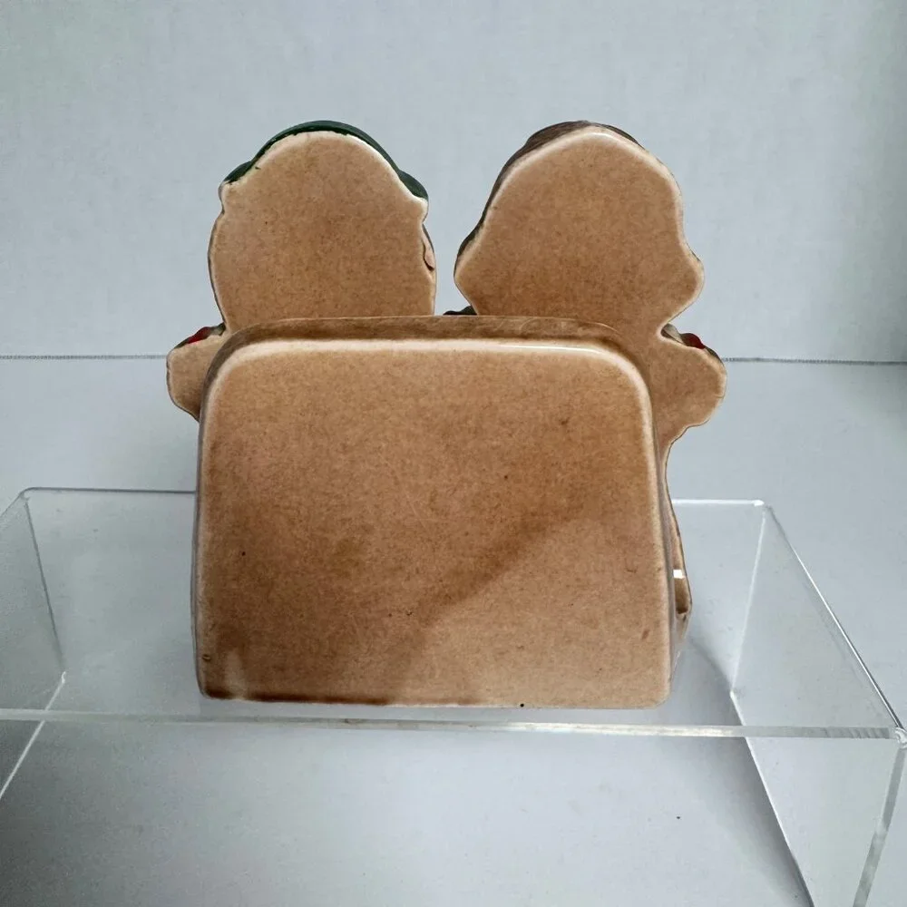 Vintage Gingerbread Man Woman Salt Pepper Shakers & Napkin‎ Holder Japan Ceramic